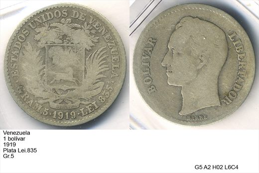 Venezuela - Bolivar 1 - 1919 - G5 A2 H02 L6C4