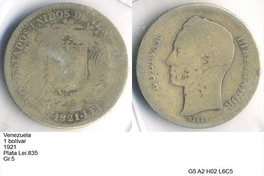 Venezuela - Bolivar 1 - 1921 - G5 A2 H02 L6C5