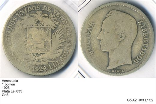 Venezuela - Bolivar 1 - 1926 - G5 A2 H03 L1C2