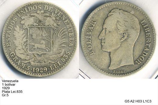 Venezuela - Bolivar 1 - 1929 - G5 A2 H03 L1C3