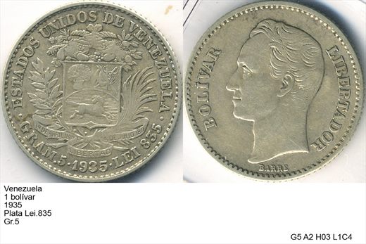 Venezuela - Bolivar 1 - 1935 - G5 A2 H03 L1C4