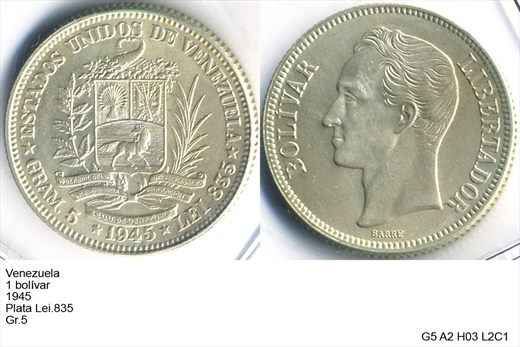 Venezuela - Bolivar 1 - 1945 - G5 A2 H03 L2C1