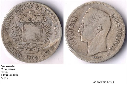 Venezuela - Bolivar 2 - 1904 - G4 A2 H01 L1C4