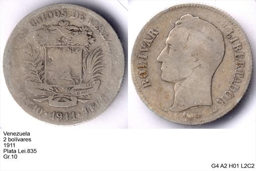 Venezuela - Bolivar 2 - 1911 - G4 A2 H01 L2C2