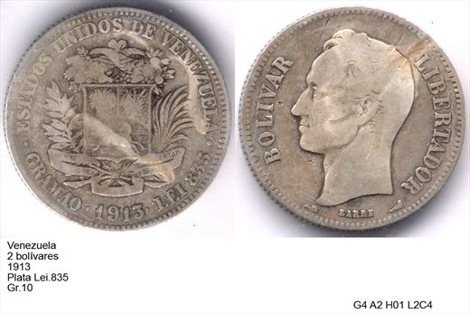 Venezuela - Bolivar 2 - 1913 - G4 A2 H01 L2C4