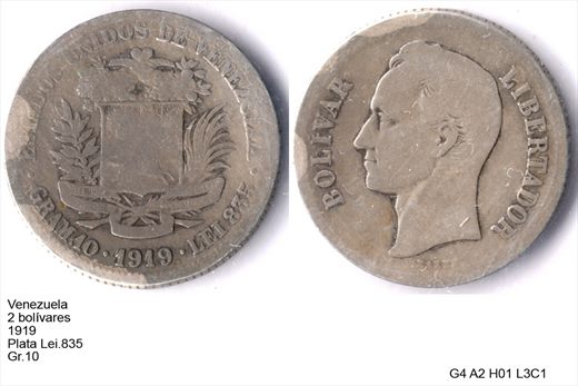 Venezuela - Bolivar 2 - 1919 - G4 A2 H01 L3C1