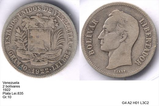 Venezuela - Bolivar 2 - 1922 - G4 A2 H01 L3C2