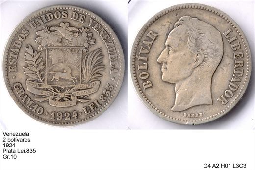 Venezuela - Bolivar 2 - 1924 - G4 A2 H01 L3C3