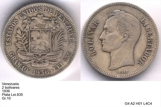 Venezuela - Bolivar 2 - 1936 - G4 A2 H01 L4C4
