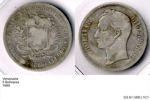 Venezuela - Bolivar 5 - 1889 - G3 A1 H09