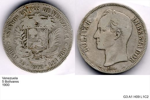 Venezuela - Bolivar 5 - 1900 - G3 A1 H09