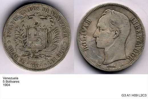 Venezuela - Bolivar 5 - 1904 - G3 A1 H09 L2C3