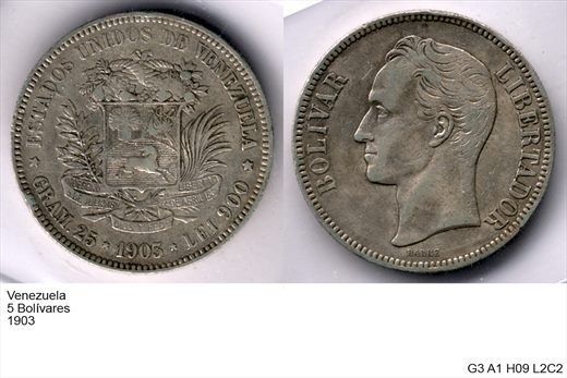 Venezuela - Bolivar 5 - 1905 - G3 A1 H09 L2C2