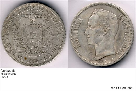 Venezuela - Bolivar 5 - 1905 - G3 A1 H09 L3C1