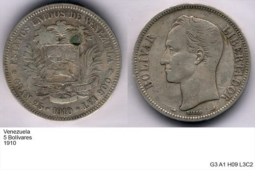Venezuela - Bolivar 5 - 1910 - G3 A1 H09 L3C2