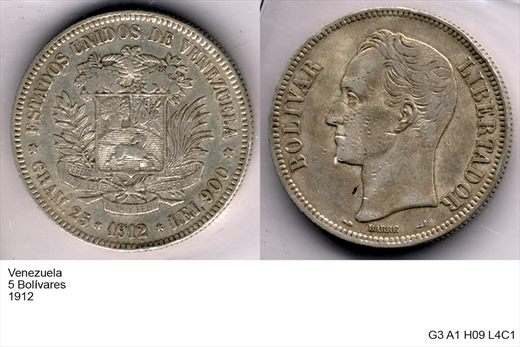Venezuela - Bolivar 5 - 1912 - G3 A1 H09 L4C1