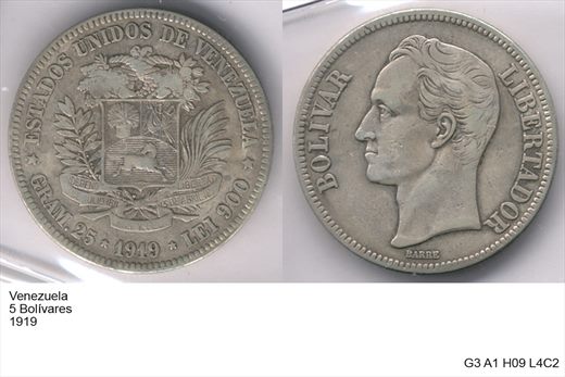 Venezuela - Bolivar 5 - 1919 - G3 A1 H09 L4C2