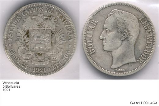 Venezuela - Bolivar 5 - 1921 - G3 A1 H09 L4C3