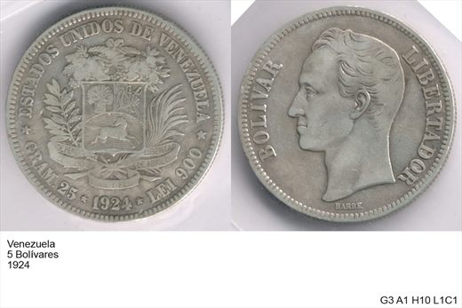 Venezuela - Bolivar 5 - 1924 - G3 A1 H10