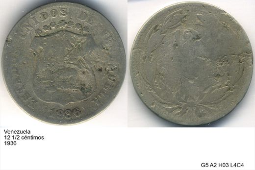 Venezuela - Centimo 12,5 - 1936 - G5 A2 H03 L4C4