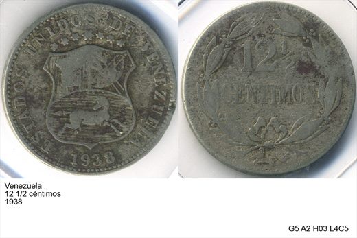 Venezuela - Centimo 12,5 - 1938 - G5 A2 H03 L4C5
