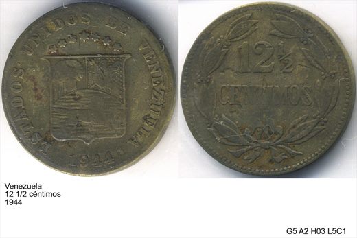 Venezuela - Centimo 12,5 - 1944 - G5 A2 H03 L5C1