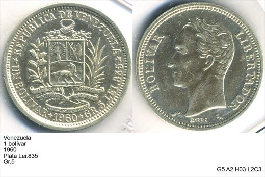 Venezuela - Bolivar 1 - 1960 - G5 A2 H03 L2C3