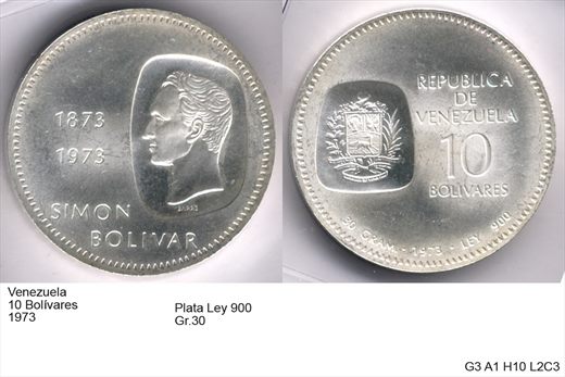 Venezuela - Bolivar 10 - 1973 - G3 A1 H10 L2C3