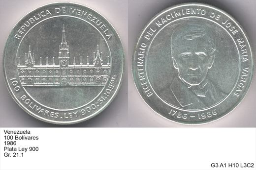 Venezuela - Bolivar 100 - 1986 - G3 A1 H10 L3C2