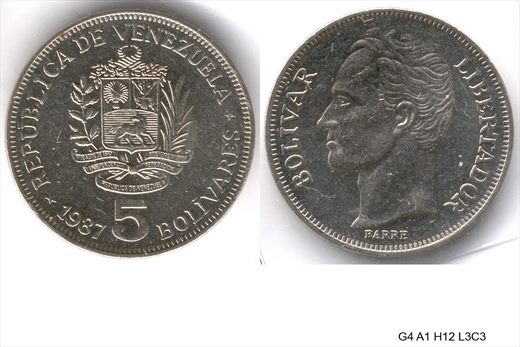 Venezuela - Bolivar 5 - 1987 - G4 A1 H12 L3C3