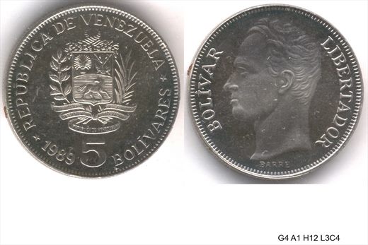 Venezuela - Bolivar 5 - 1989 - G4 A1 H12 L3C4