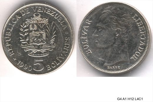 Venezuela - Bolivar 5 - 1990 - G4 A1 H12 L4C1