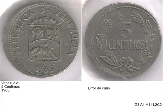 Venezuela - Centimo 5 - 1965 - Defectuosa - G3 A1 H11 L2C2