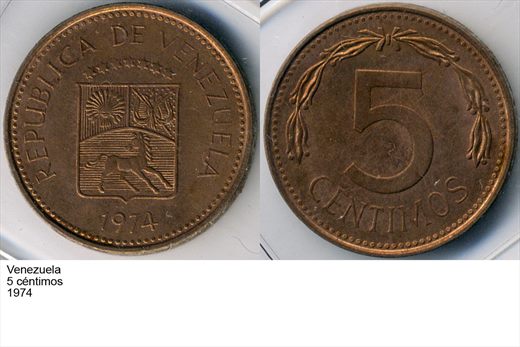 Venezuela - Centimo 5 - 1974 - G6 A2 H06 L2C2