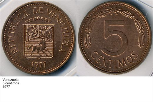 Venezuela - Centimo 5 - 1977 - G6 A2 H06 L2C4