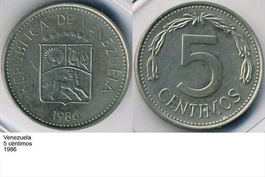 Venezuela - Centimo 5 - 1986 - G6 A2 H06 L2C6