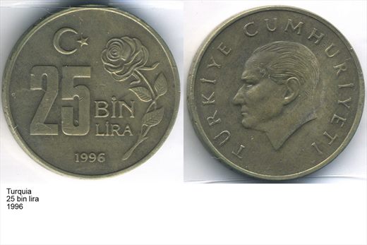 Turquia - Bin Lira 25 - 1996 - G5 A3 H02 L6C5