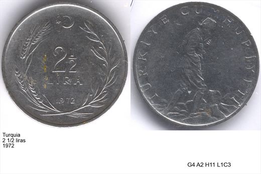 Turquia - Lira 2.5 - 1972 - G4 A2 H11 L1C3