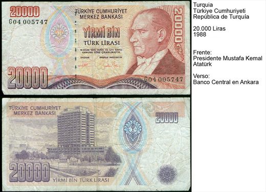 Turquia - Lira 20000 - 1988 - Serie G70