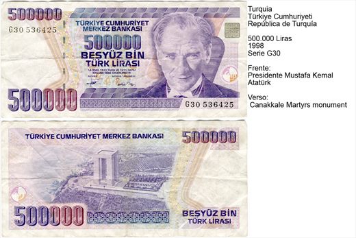 Turquia - Lira 500000 - 1998 - Serie G30