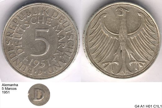 Alemanha - Marco 5 - 1951 D - G4 A1 H01
