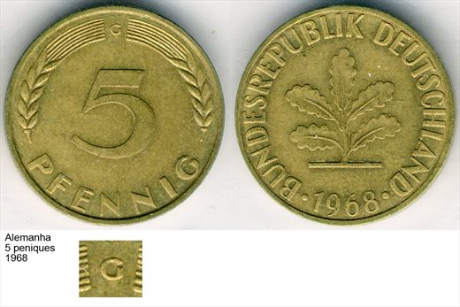 Alemanha - Pfennig 5 - 1968 G - G6 A1 H02
