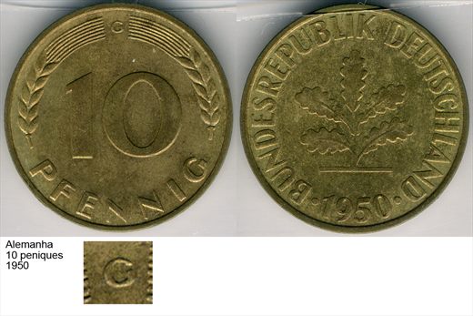 Alemanha - Pfennig 10 - 1950 G - G6 A1 H02 L4C4
