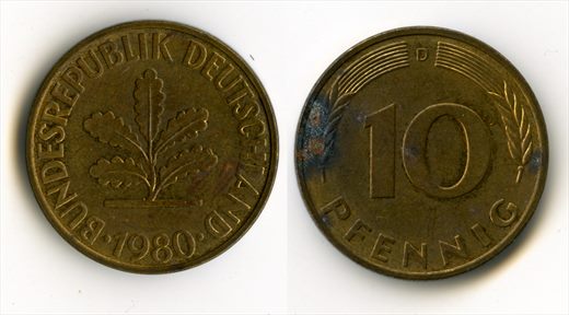 Alemanha - Pfennig 10 - 1980 D