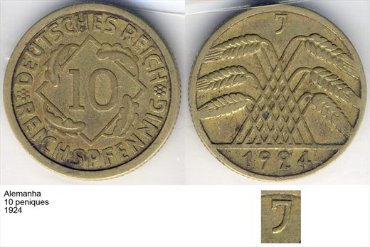 Alemanha - Reichspfennig 10 - 1924 J - G6 A1 H01