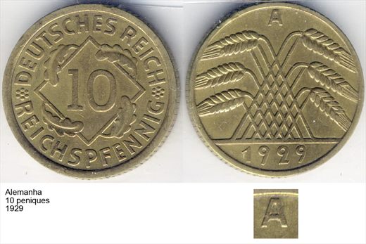 Alemanha - Reichspfennig 10 - 1929 A- G6 A1 H01