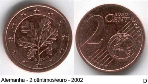 Alemanha - Euro Cent 2 - 2002 D
