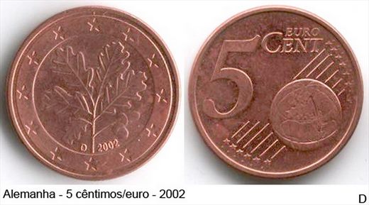 Alemanha - Euro Cent 5 - 2002 D