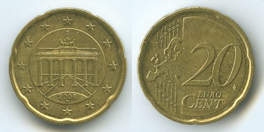 Alemanha - Euro Cent 20 - 2008 D