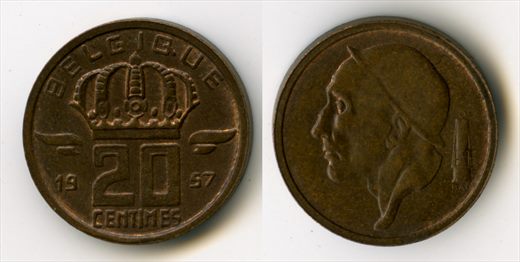 Belgica - Centimo 20 - 1957